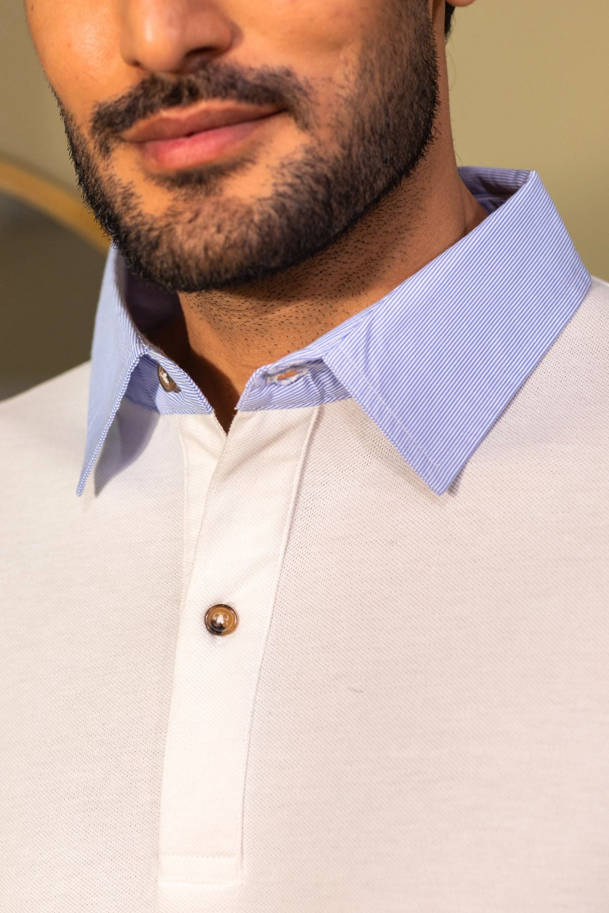 White Cotton Polo Shirt Collar Full Sleeve