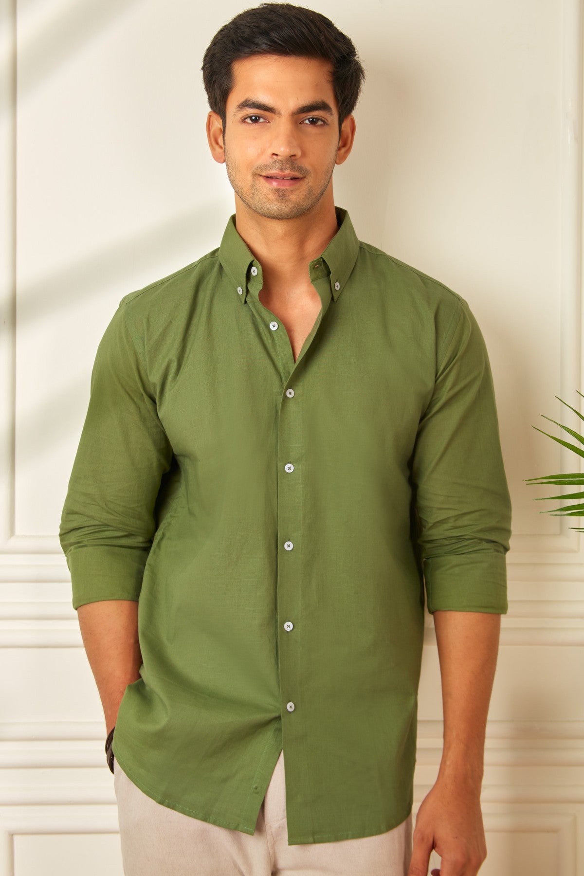 Deep Olive Linen Shirt