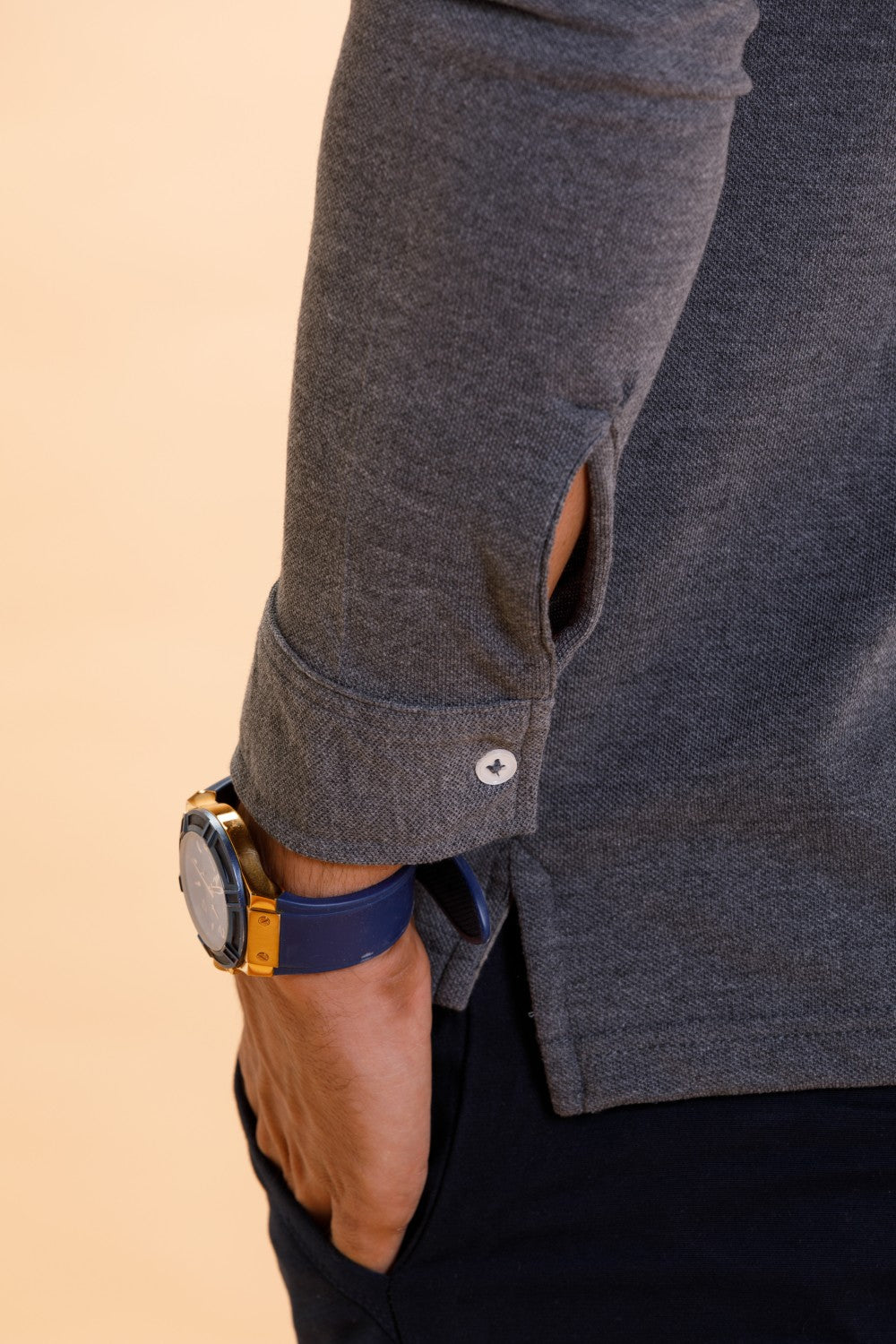 Grey Charcoal Cotton Polo Shirt Full Sleeve