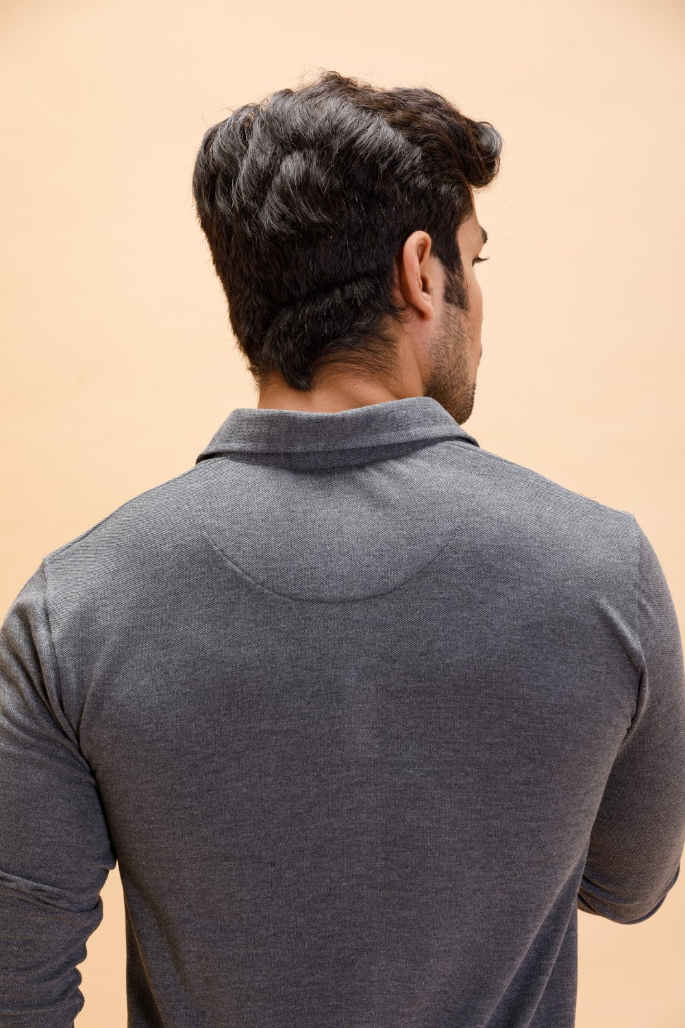 Grey Charcoal Cotton Polo Shirt Full Sleeve