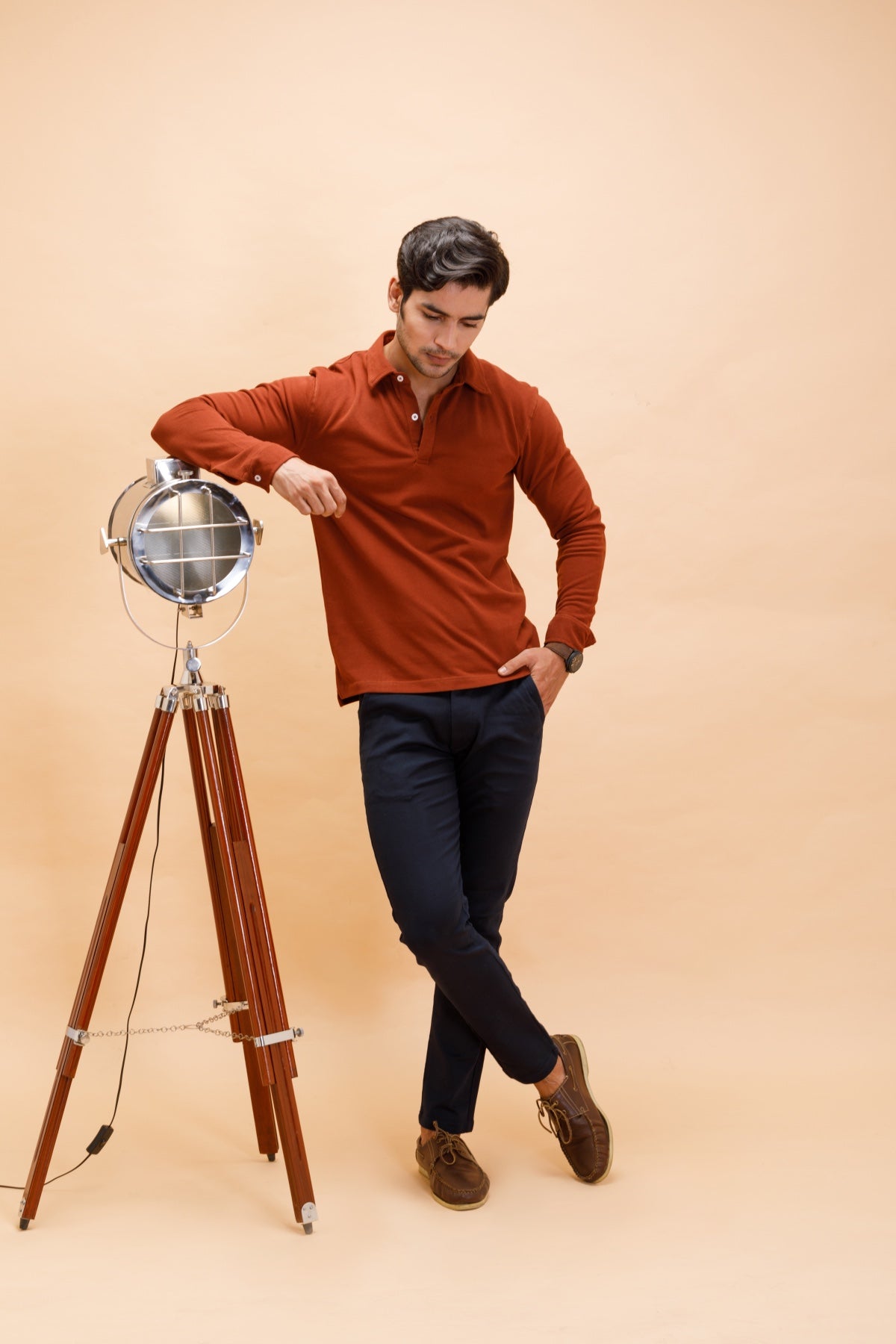 Rust Cotton Polo Shirt Full Sleeve