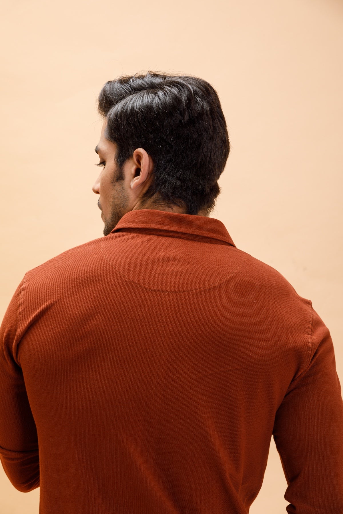 Rust Cotton Polo Shirt Full Sleeve