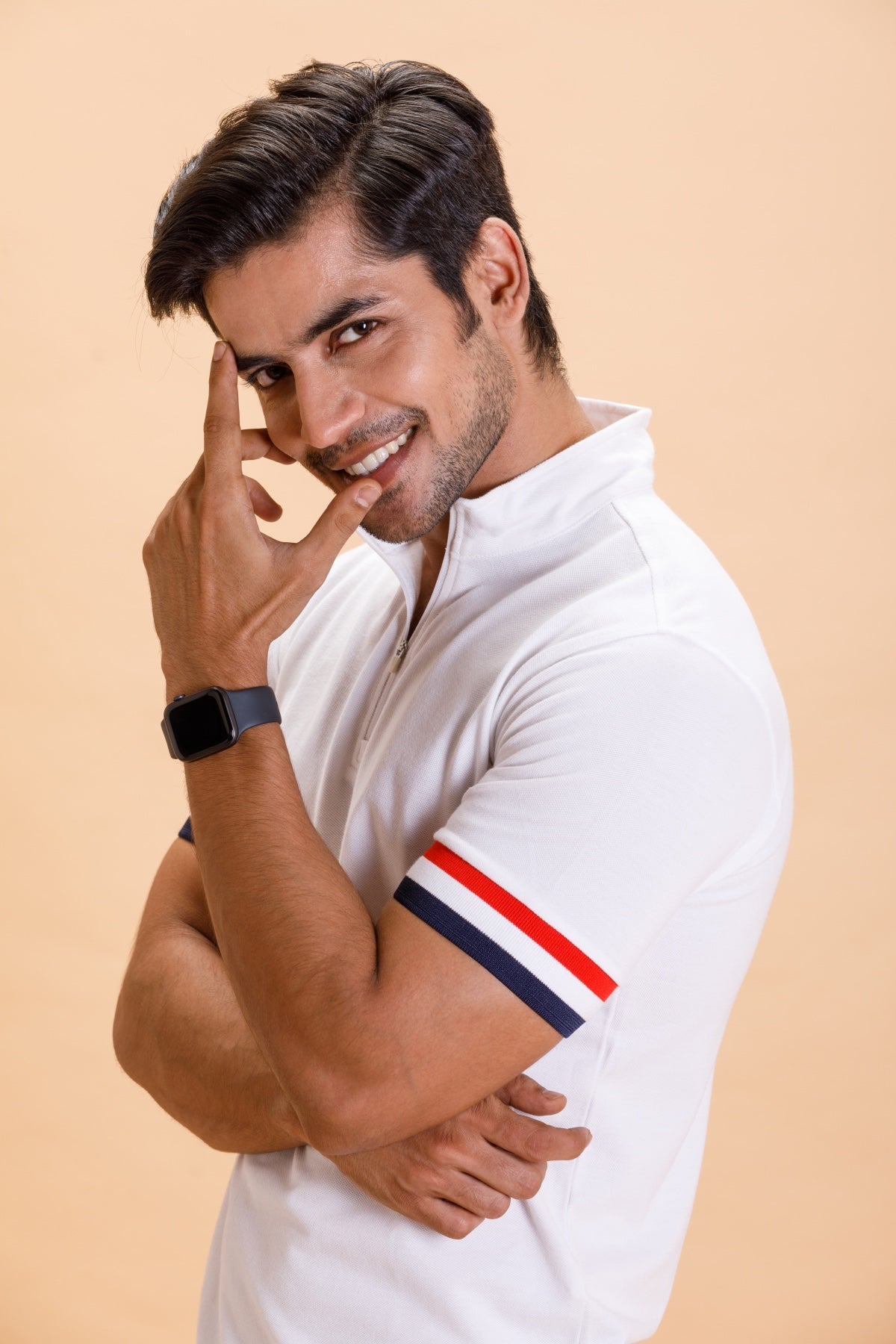 White Stand Up Collar Cotton Polo Shirt