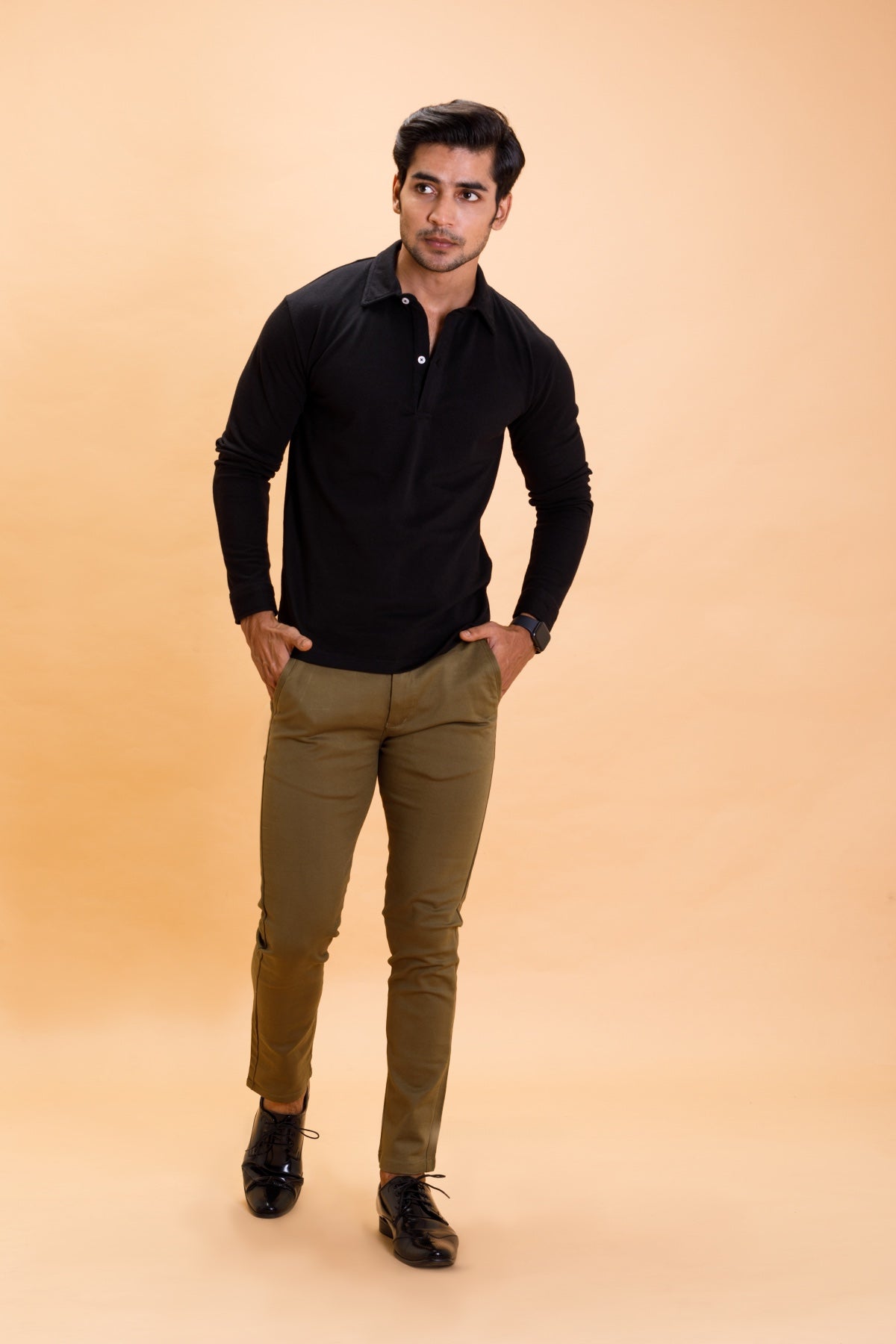 Black Cotton Polo Shirt Full Sleeve