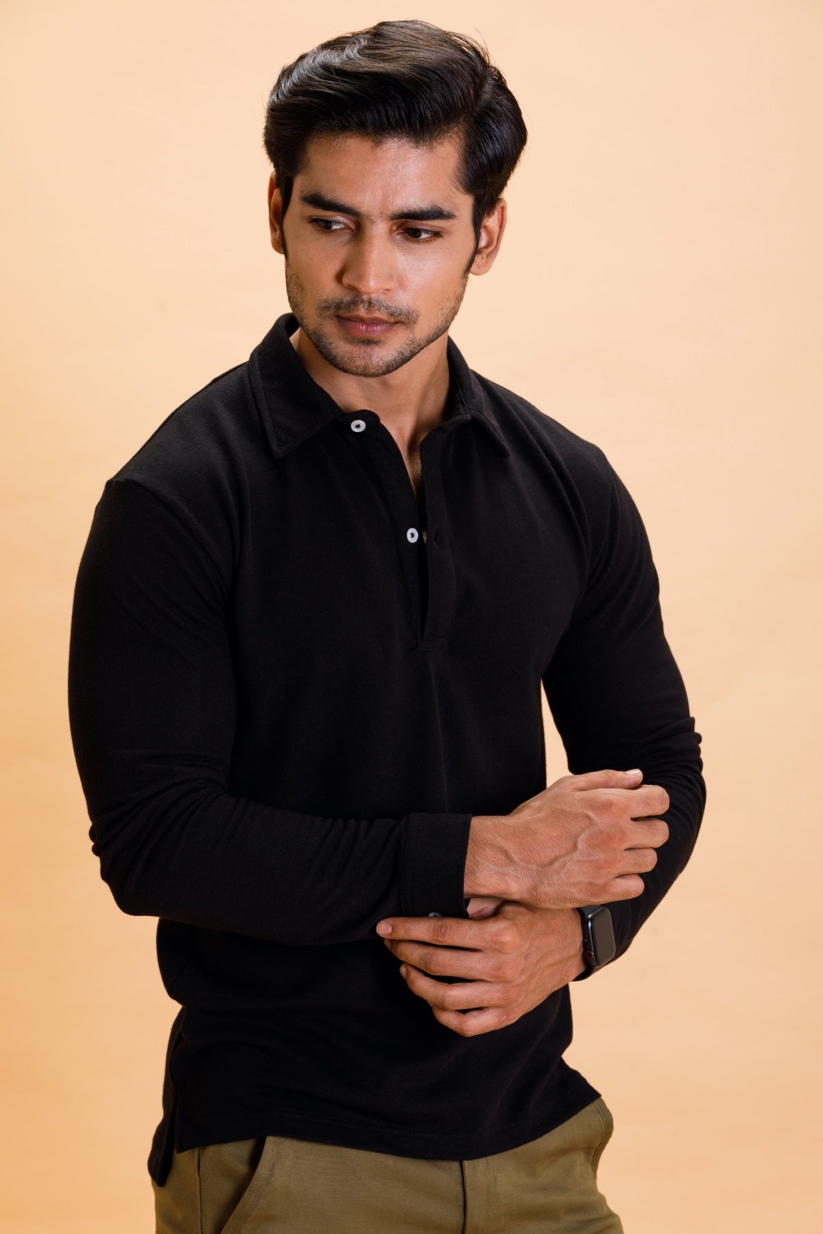 Black Cotton Polo Shirt Full Sleeve