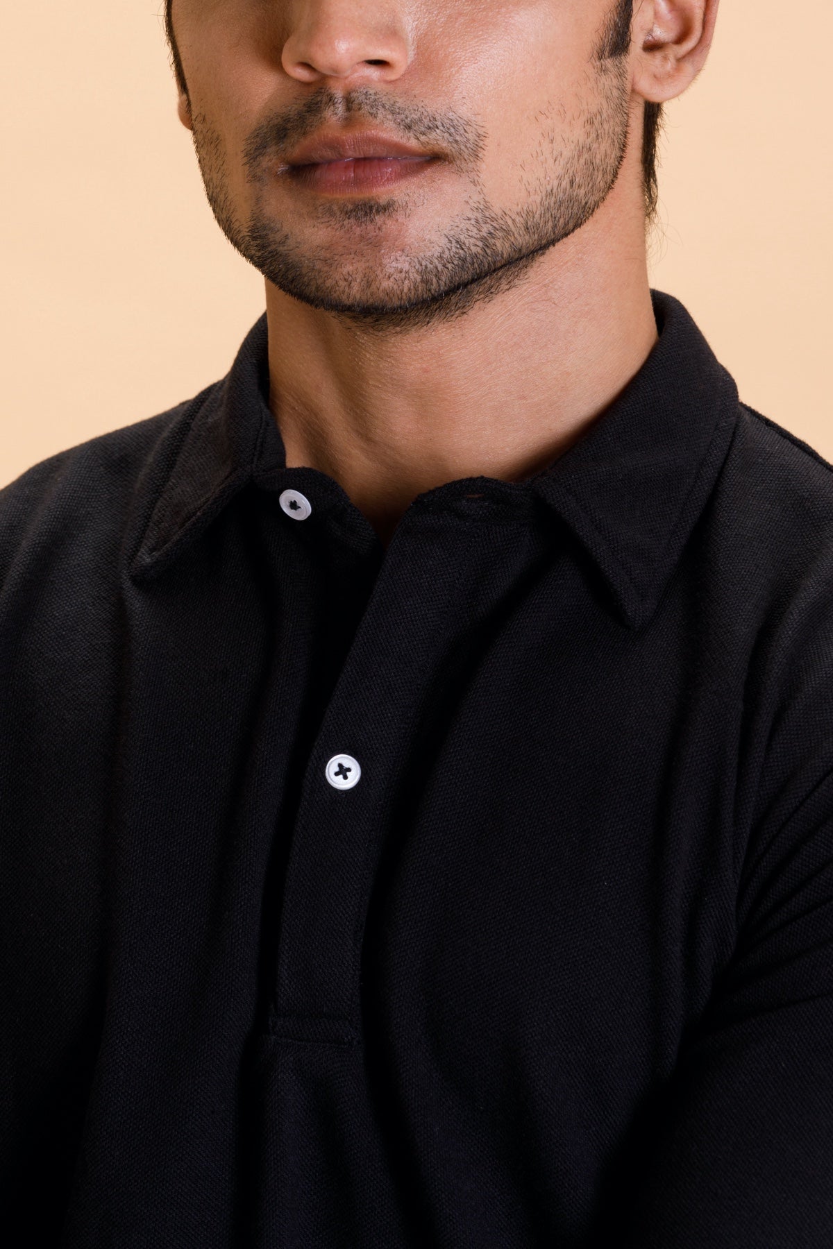 Black Cotton Polo Shirt Full Sleeve
