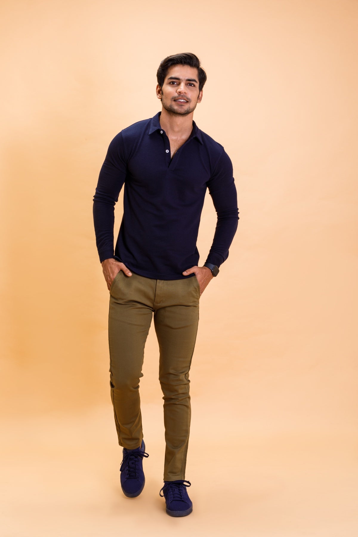 Navy Cotton Polo Shirt Full Sleeve