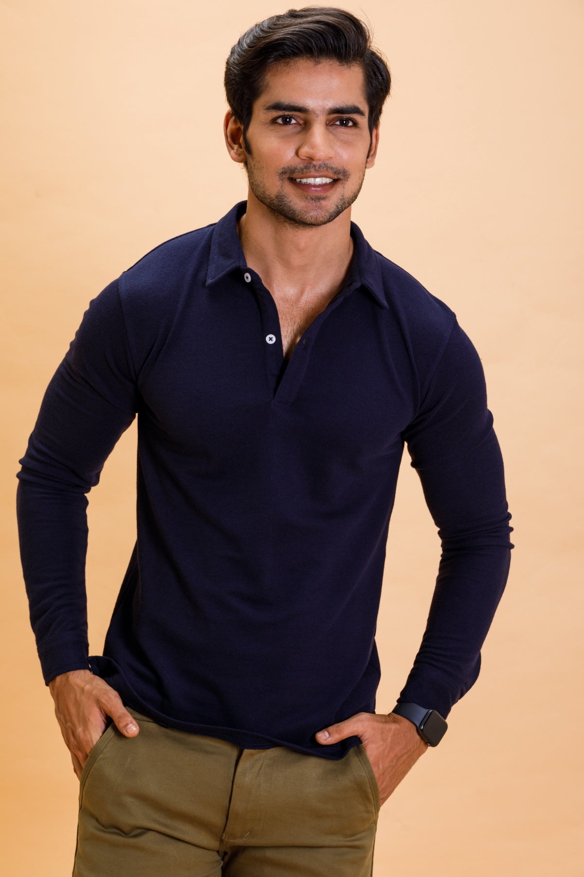 Navy Cotton Polo Shirt Full Sleeve