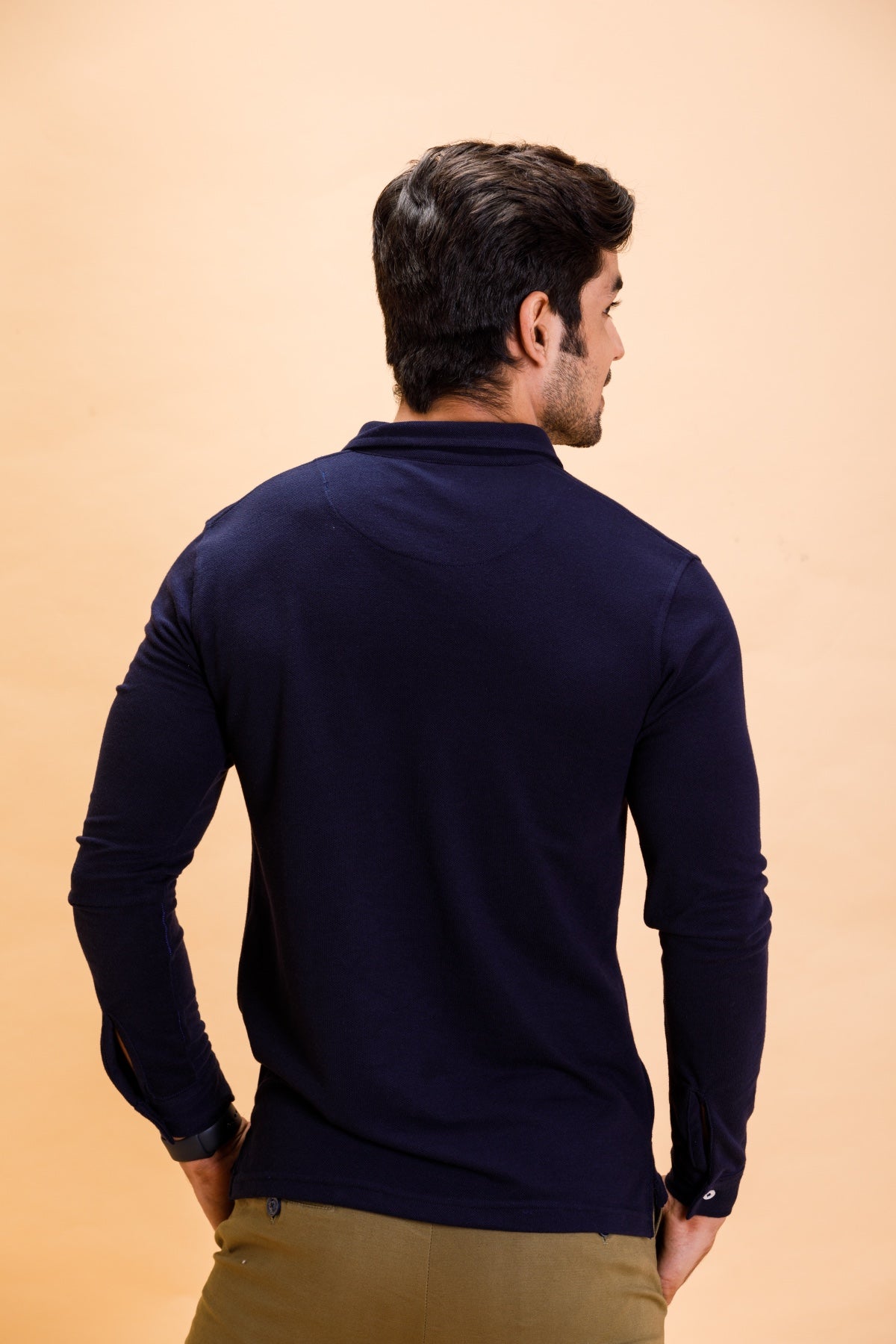 Navy Cotton Polo Shirt Full Sleeve