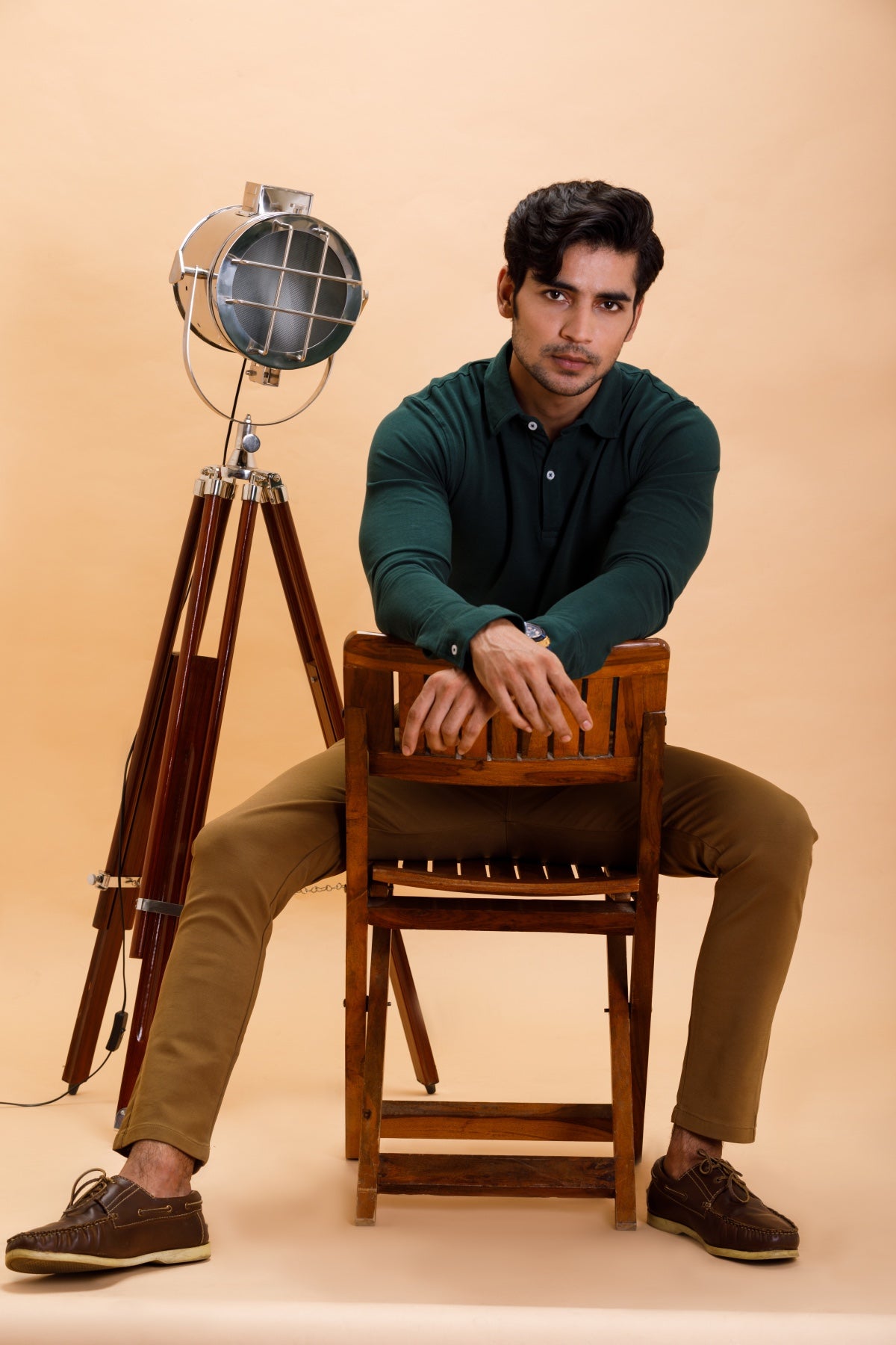 Green Cotton Polo Shirt Full Sleeve