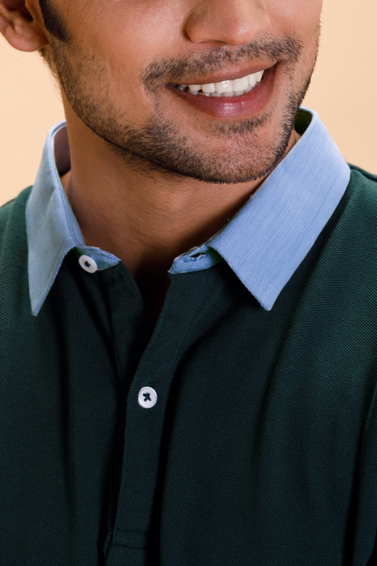 Green Cotton Polo Shirt Collar Full Sleeve