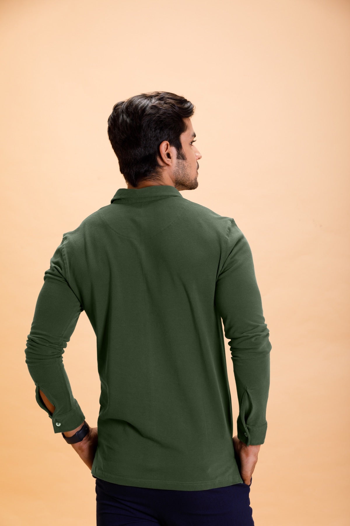 Olive Cotton Polo Shirt Full Sleeve