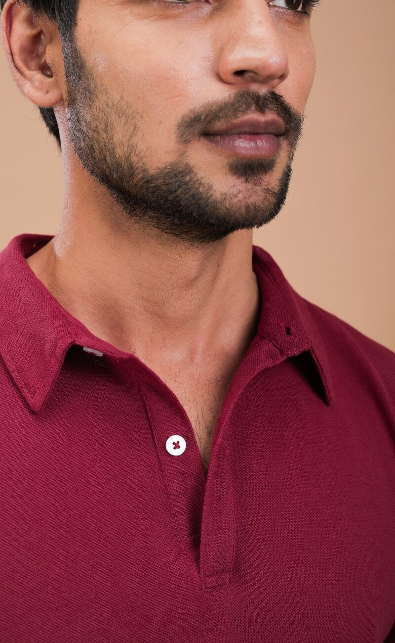 Maroon Cotton Polo Shirt Full Sleeve