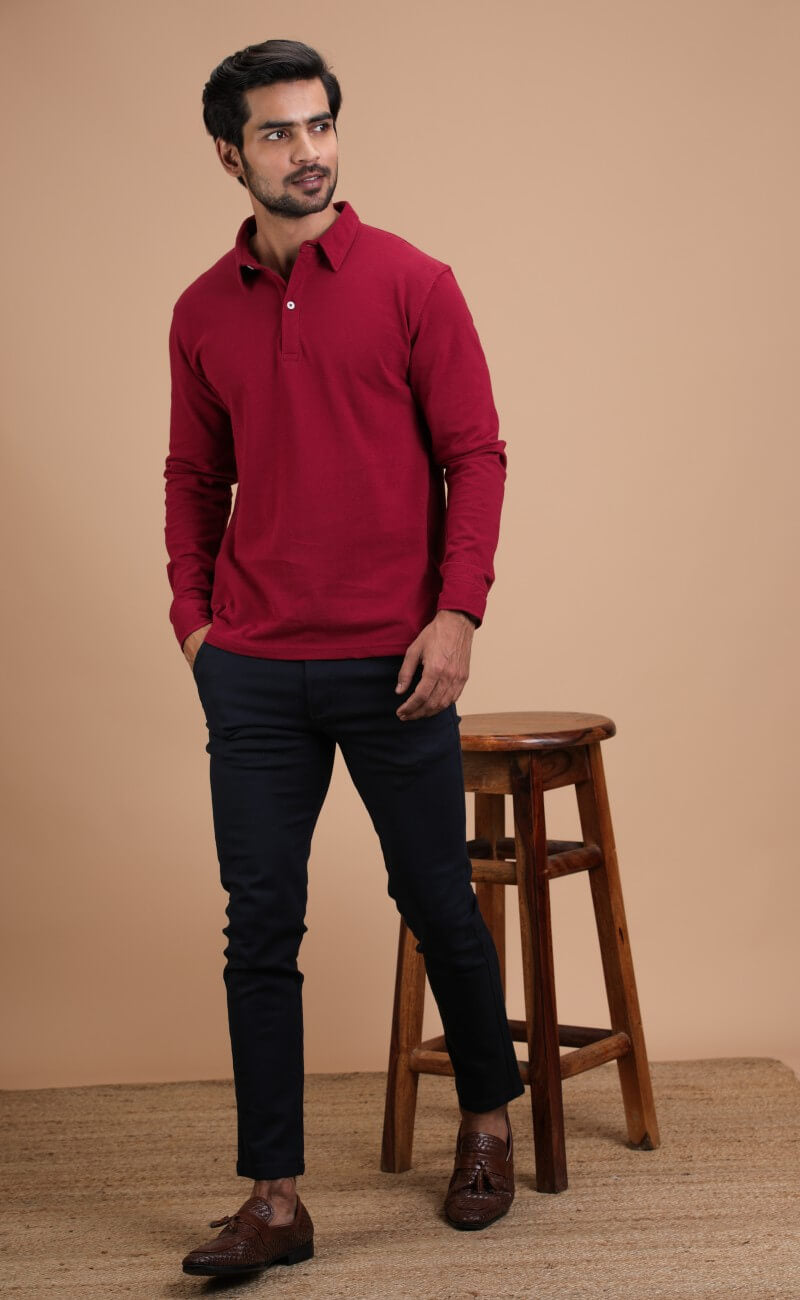 Maroon Cotton Polo Shirt Full Sleeve