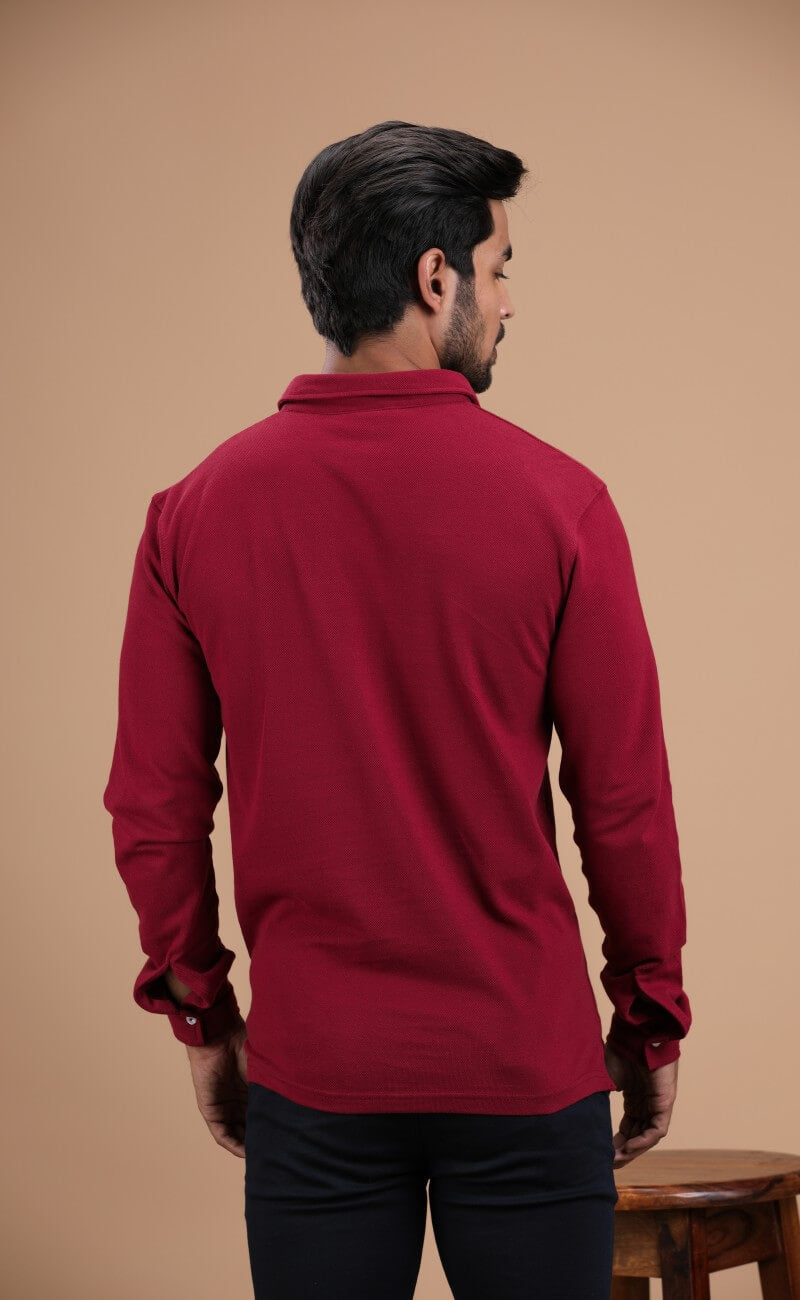 Maroon Cotton Polo Shirt Full Sleeve