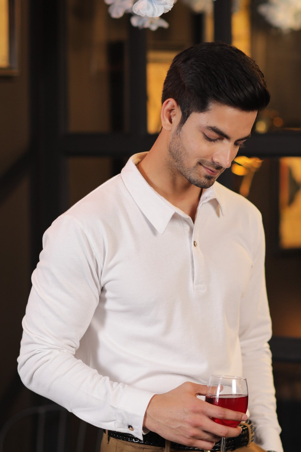 White Cotton Polo Shirt Full Sleeve